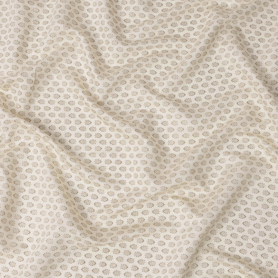 Ivory Floral Booti Printed Blended Viscose Fabric with Gold Detailing in Repeat Pattern, 110 Cms Width, Made in India-D22811