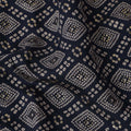 Navy Blue Geometric Printed Blended Viscose Fabric with Beige Diamond Motifs and Dot Clusters, 110 Cms Width, Made in India-D22814