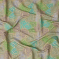 Light Olive Green Abstract Geometric Printed Blended Viscose Fabric with Aqua and Lime Accents and Gold Highlights, 110 Cms Width, Made in India-D22818