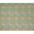 Light Olive Green Abstract Geometric Printed Blended Viscose Fabric with Aqua and Lime Accents and Gold Highlights, 110 Cms Width, Made in India-D22818