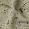 Sage Green Handblock-Inspired Printed Blended Viscose Fabric with Navy Swirl Motifs and Gold Highlights, 110 Cms Width, Made in India-D22819