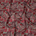 Maroon and Grey Abstract Floral Printed Blended Viscose Fabric with Handblock-Style Motifs, 110 Cms Width, Made in India-D22821