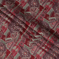 Maroon and Grey Abstract Floral Printed Blended Viscose Fabric with Handblock-Style Motifs, 110 Cms Width, Made in India-D22821