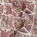 Ivory and Rust Ethnic Block Printed Blended Viscose Fabric with Tribal Motifs in Geometric Grid Layout, 110 Cms Width, Made in India-D22824