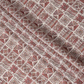 Ivory and Rust Ethnic Block Printed Blended Viscose Fabric with Tribal Motifs in Geometric Grid Layout, 110 Cms Width, Made in India-D22824