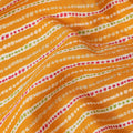 Bright Orange Wavy Striped Printed Blended Viscose Fabric with Dotted Bandhani-Inspired Pattern in Yellow and Pink, 110 Cms Width, Made in India-D22825