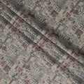Beige and Blue Ethnic Motif Printed Blended Viscose Fabric with Maroon and Metallic Accents in Traditional Pattern Layout, 110 Cms Width, Made in India-D22827