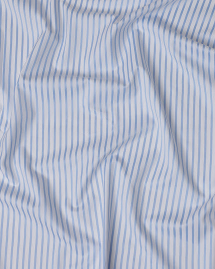 White and Blue Vertical Stripe 100% Cotton Shirting Fabric, Classic Twill Design, 150 cm Width, Made in Italy-D22877