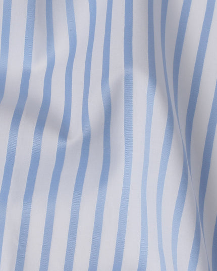 White and Blue Vertical Stripe 100% Cotton Shirting Fabric, Classic Twill Design, 150 cm Width, Made in Italy-D22877
