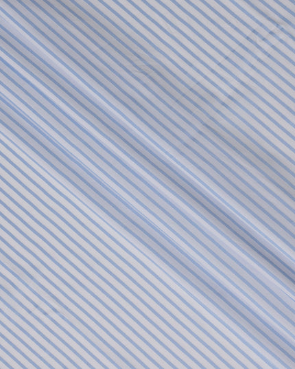 White and Blue Vertical Stripe 100% Cotton Shirting Fabric, Classic Twill Design, 150 cm Width, Made in Italy-D22877