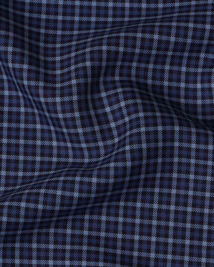 Navy Blue and Grey Small Check 100% Cotton Shirting Fabric, Fine Grid Design, 150 cm Width, Made in Italy-D22878