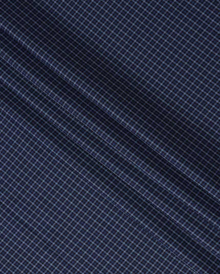 Navy Blue and Grey Small Check 100% Cotton Shirting Fabric, Fine Grid Design, 150 cm Width, Made in Italy-D22878