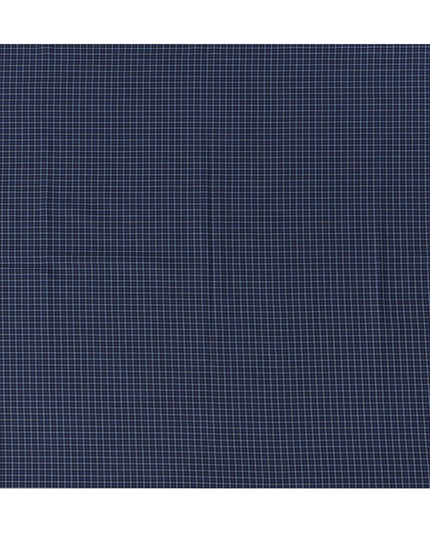 Navy Blue and Grey Small Check 100% Cotton Shirting Fabric, Fine Grid Design, 150 cm Width, Made in Italy-D22878