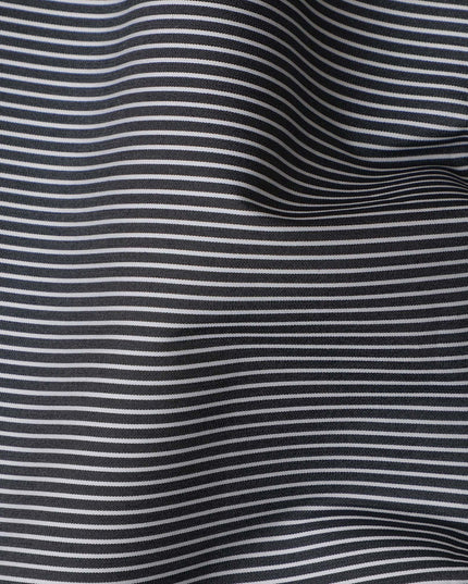 Black and White Horizontal Stripe 100% Cotton Shirting Fabric, Fine Line Pattern, 150 cm Width, Made in Italy-D22881