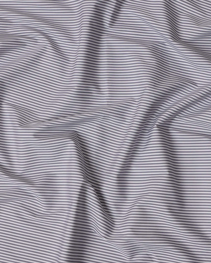White and Grey Horizontal Stripe 100% Cotton Shirting Fabric, Fine Line Pattern, 150 cm Width, Made in Italy-D22882