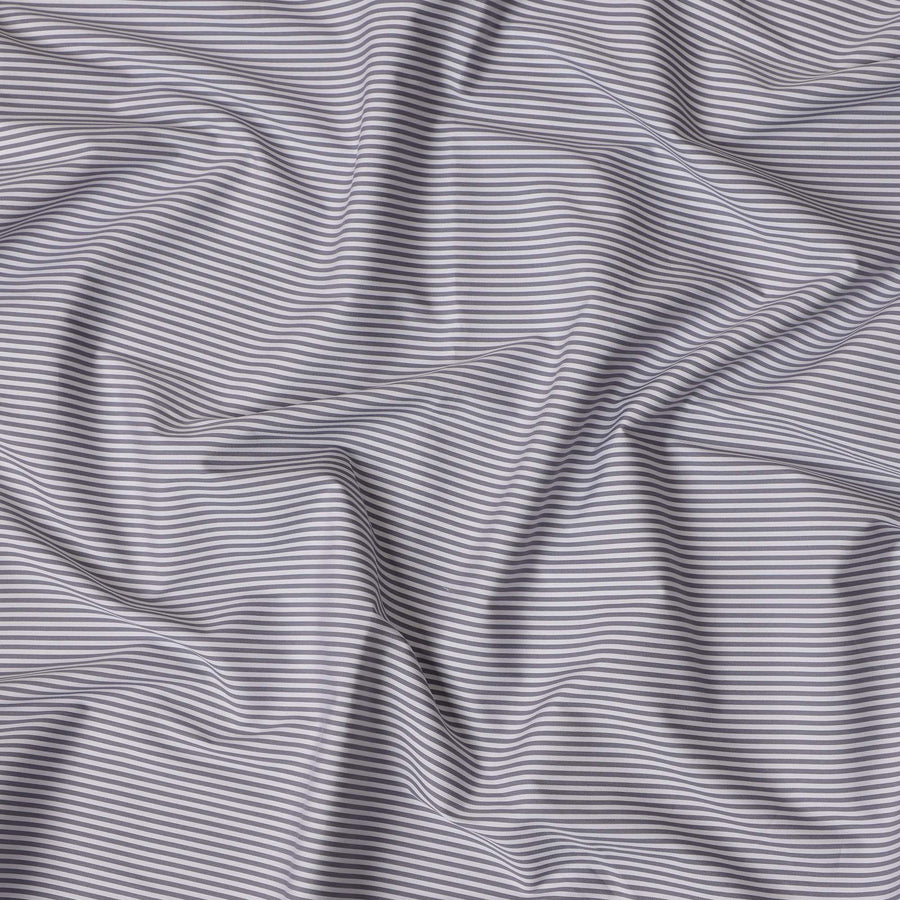 White and Grey Horizontal Stripe 100% Cotton Shirting Fabric, Fine Line Pattern, 150 cm Width, Made in Italy-D22882