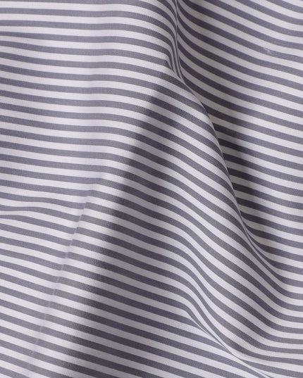 White and Grey Horizontal Stripe 100% Cotton Shirting Fabric, Fine Line Pattern, 150 cm Width, Made in Italy-D22882