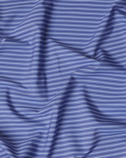 قماش قمصان متعدد الخطوط باللونين الأزرق والأرجواني، مصنوع من القطن بنسبة 100%، بتصميم خطوط أفقية رفيعة، عرض 150 سم، صنع في إيطاليا - D22884