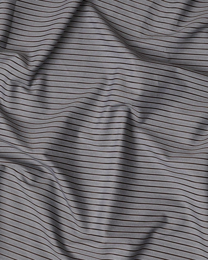 قماش قمصان قطني 100%، مخطط باللونين الرمادي والأسود، بتصميم خطوط أفقية دقيقة، عرض 150 سم، صنع في إيطاليا - D22885