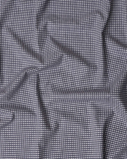 Navy Blue and White Gingham Check 100% Cotton Shirting Fabric, Micro Square Pattern, 150 cm Width, Made in Italy-D22887