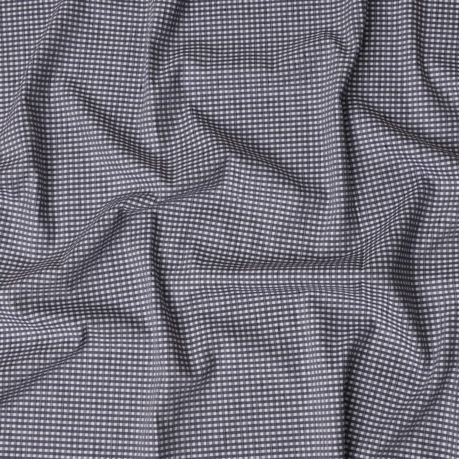 Navy Blue and White Gingham Check 100% Cotton Shirting Fabric, Micro Square Pattern, 150 cm Width, Made in Italy-D22887