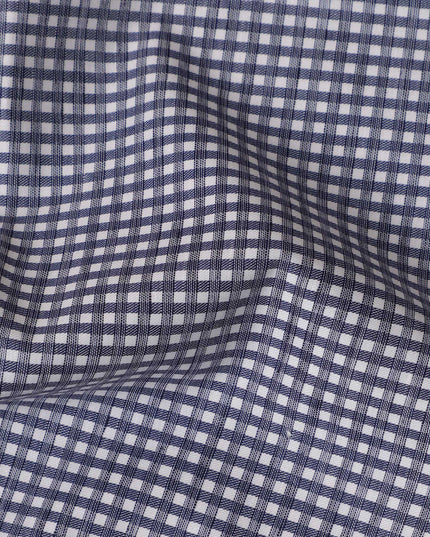 Navy Blue and White Gingham Check 100% Cotton Shirting Fabric, Micro Square Pattern, 150 cm Width, Made in Italy-D22887