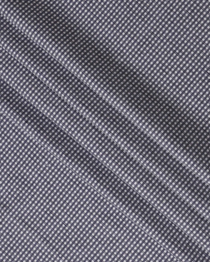 Navy Blue and White Gingham Check 100% Cotton Shirting Fabric, Micro Square Pattern, 150 cm Width, Made in Italy-D22887