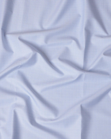 Sky Blue Glen Check 100% Cotton Shirting Fabric, Subtle Tartan Pattern, 150 cm Width, Made in Italy-D22890