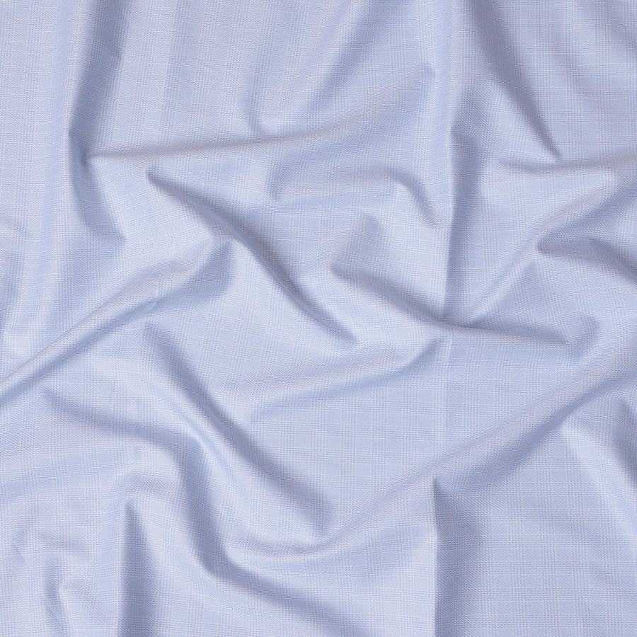 Sky Blue Glen Check 100% Cotton Shirting Fabric, Subtle Tartan Pattern, 150 cm Width, Made in Italy-D22890