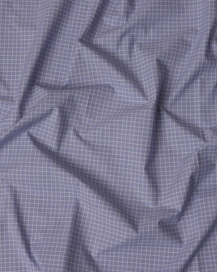 Navy Blue and White Graph Check 100% Cotton Shirting Fabric, Dense Square Pattern, 150 cm Width, Made in Italy-D22891