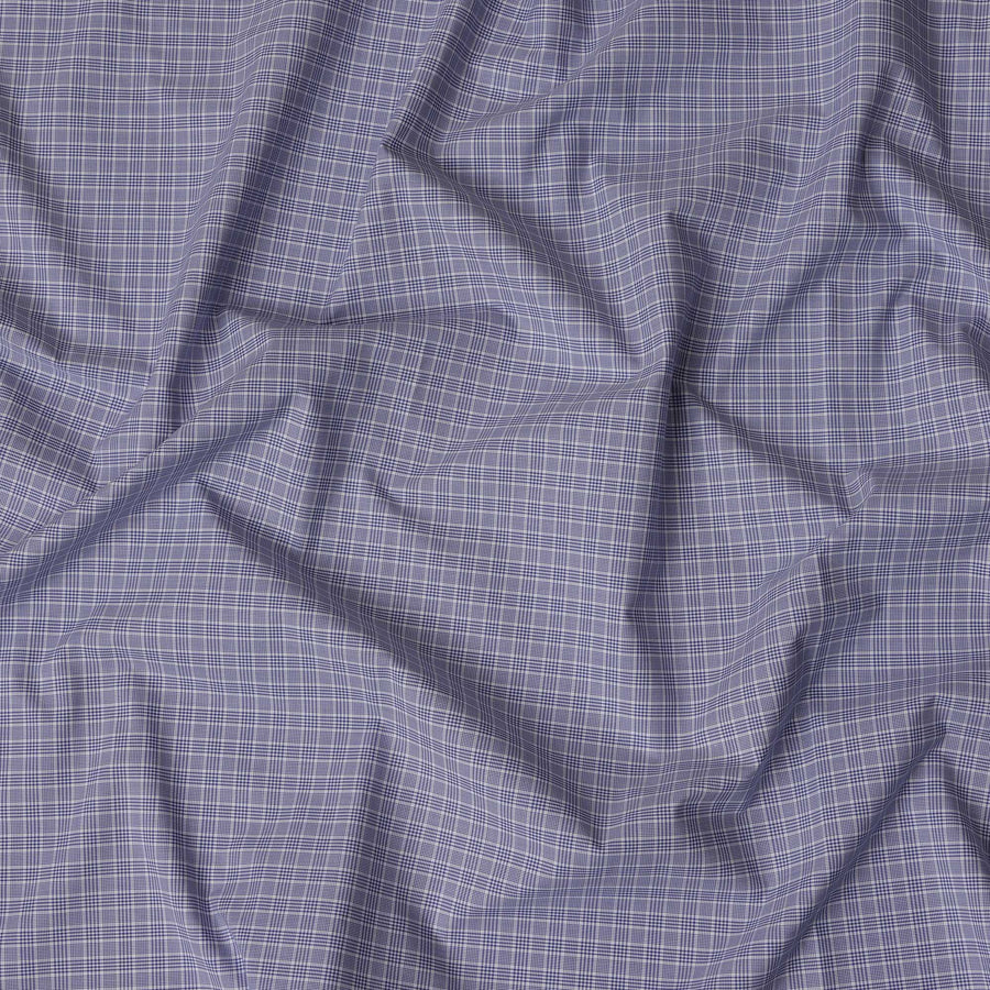 Navy Blue and White Graph Check 100% Cotton Shirting Fabric, Dense Square Pattern, 150 cm Width, Made in Italy-D22891