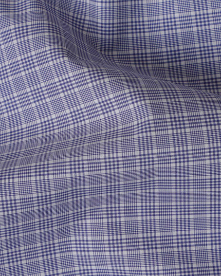 Navy Blue and White Graph Check 100% Cotton Shirting Fabric, Dense Square Pattern, 150 cm Width, Made in Italy-D22891