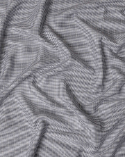 Grey and Black Micro Check 100% Cotton Shirting Fabric, Dense Mini Grid Pattern, 150 cm Width, Made in Italy-D22892