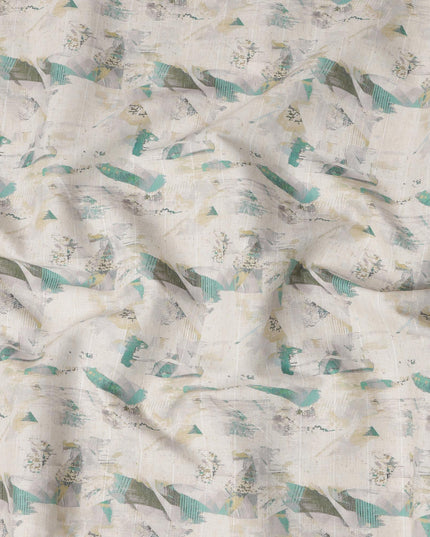 قماش كتان مخلوط عاجي مطبوع بنقش تجريدي متعدد الألوان - عرض 140 سم، صنع في الهند، يُباع بالمتر - D23078