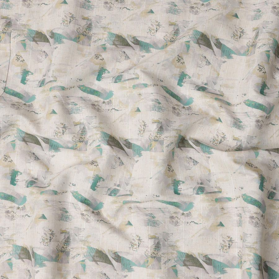 قماش كتان مخلوط عاجي مطبوع بنقش تجريدي متعدد الألوان - عرض 140 سم، صنع في الهند، يُباع بالمتر - D23078