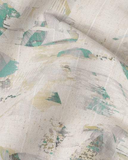 قماش كتان مخلوط عاجي مطبوع بنقش تجريدي متعدد الألوان - عرض 140 سم، صنع في الهند، يُباع بالمتر - D23078