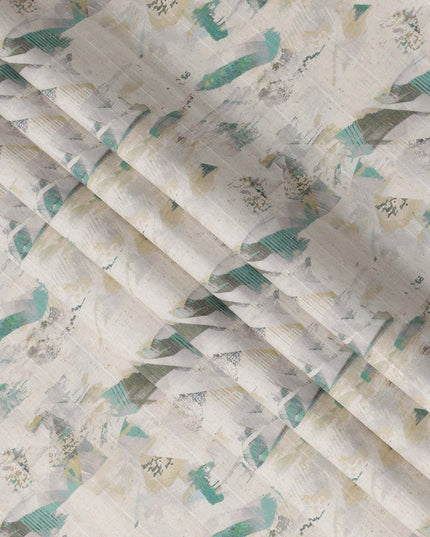 قماش كتان مخلوط عاجي مطبوع بنقش تجريدي متعدد الألوان - عرض 140 سم، صنع في الهند، يُباع بالمتر - D23078