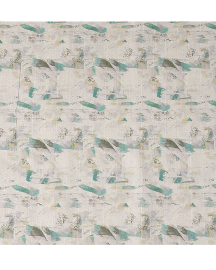 قماش كتان مخلوط عاجي مطبوع بنقش تجريدي متعدد الألوان - عرض 140 سم، صنع في الهند، يُباع بالمتر - D23078