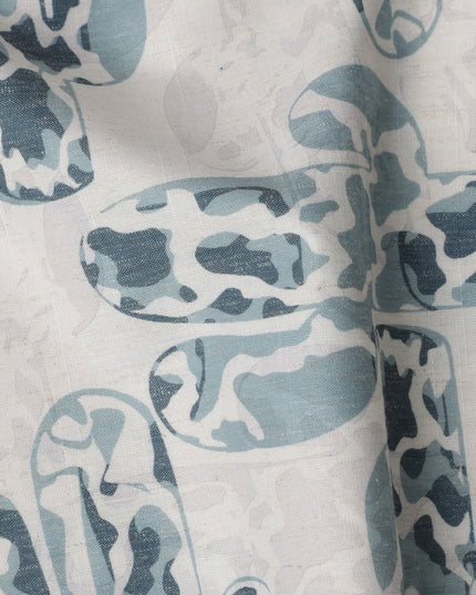 قماش كتان مخلوط بطبعة صبار باللون الأزرق الفاتح - عرض 140 سم، صنع في الهند، يُباع بالمتر - D23079