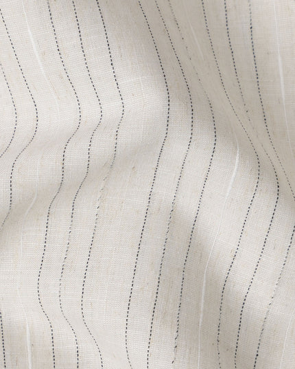 قماش كتان مخلوط مخطط بلون بيج طبيعي - عرض ١٤٠ سم، صنع في الهند، يُباع بالمتر - D23080