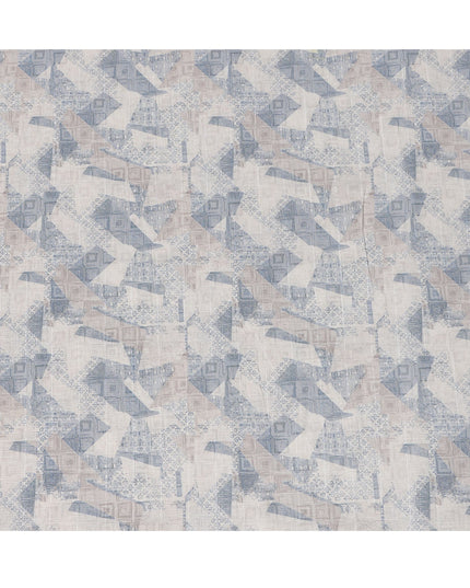 قماش كتان مخلوط مطبوع بنقش تجريدي باللون الأزرق العاجي - عرض 140 سم، صنع في الهند، يُباع بالمتر - D23081