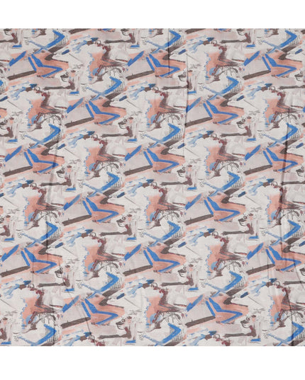 قماش كتان مخلوط بطباعة ضربات الفرشاة متعدد الألوان بلون أبيض عاجي - عرض 140 سم، صنع في الهند، يُباع بالمتر - D23082