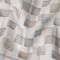Ivory Grey Beige Geometric Square Printed Blended Linen Fabric – Width 140 Cms, Made in India, Sold Per Meter-D23083