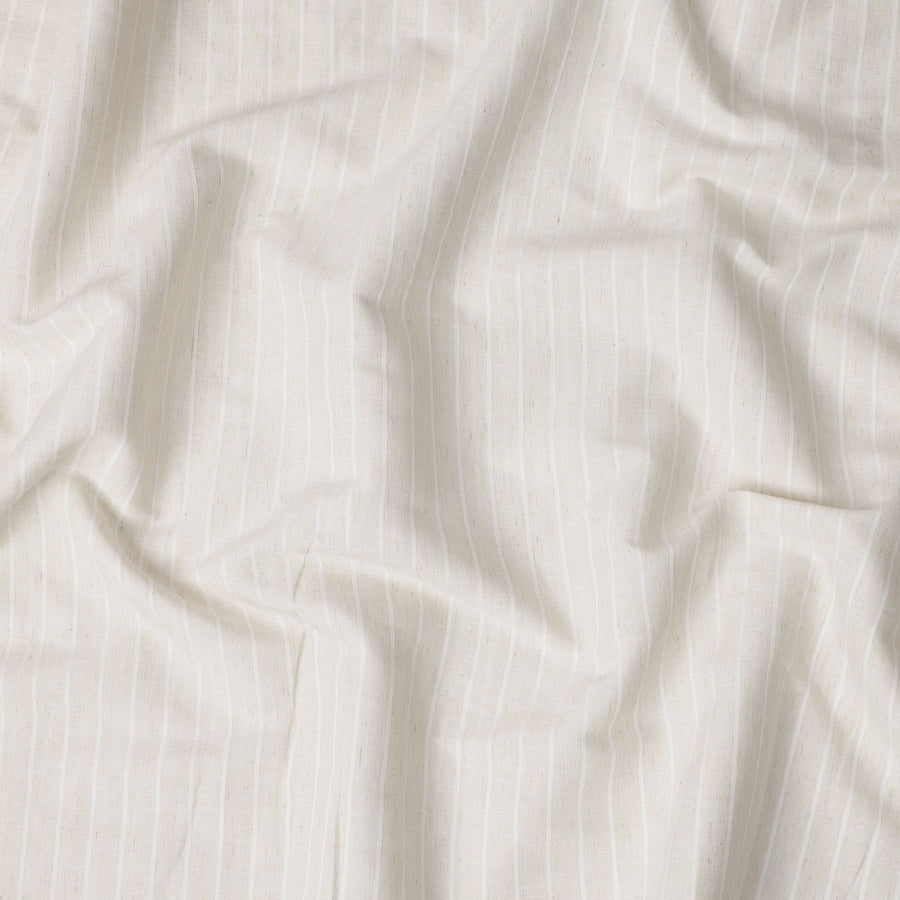 قماش كتان مخلوط مخطط عموديًا باللون الأبيض العاجي - عرض 140 سم، صنع في الهند، يُباع بالمتر - D23084