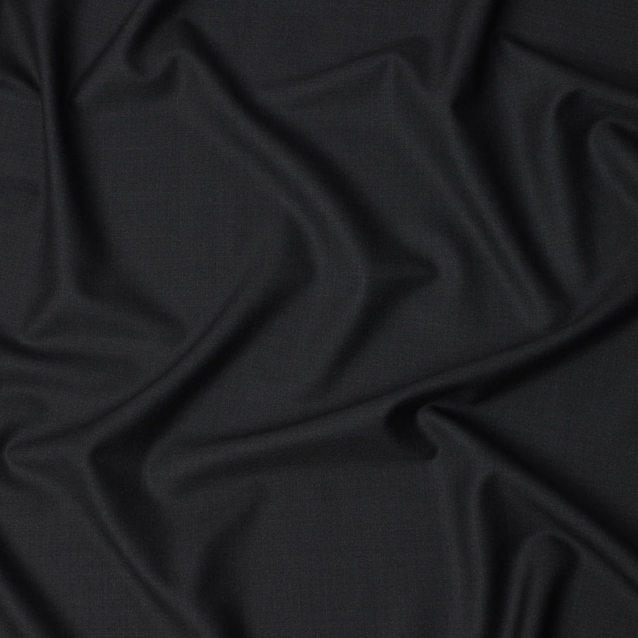 Charcoal Black Premium Super 160's Italian All Wool Suiting Fabric, 150 Cms Width, Made in Italy-D23211