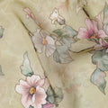 Light Olive Floral Printed Synthetic Organza Fabric with Watercolor Effect, Width 110 Cms, Made in India-D23313