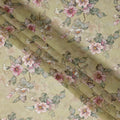 Light Olive Floral Printed Synthetic Organza Fabric with Watercolor Effect, Width 110 Cms, Made in India-D23313