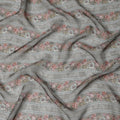Dusty Grey Floral Stripe Printed Synthetic Organza Fabric with Pastel Detailing, Width 110 Cms, Made in India-D23314