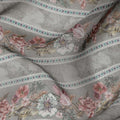 Dusty Grey Floral Stripe Printed Synthetic Organza Fabric with Pastel Detailing, Width 110 Cms, Made in India-D23314