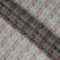 Dusty Grey Floral Stripe Printed Synthetic Organza Fabric with Pastel Detailing, Width 110 Cms, Made in India-D23314